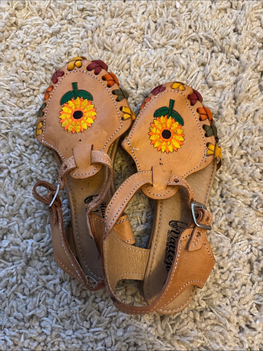 * Sunflower Embroidered Leather Sandals